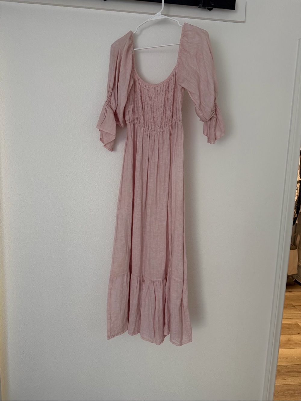 Light Rose Smocked Maxi Dress with Flutter Sleeves